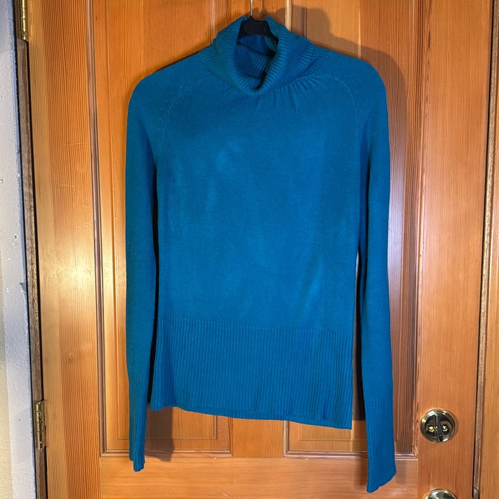 Takeout Cowl Neck Blue Teal Sweater-M